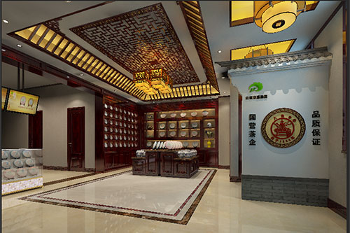 张港镇古朴典雅的中式茶叶店大堂设计效果图