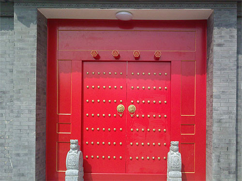 张港镇中国传统四合院系列朱红色中式木制大门木作